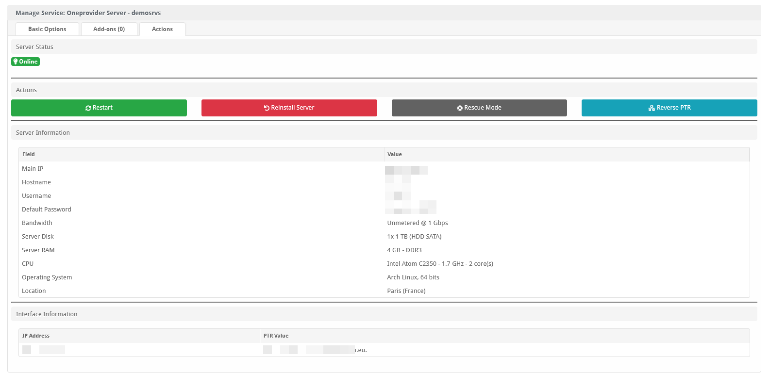 Oneprovider Server Blesta Module