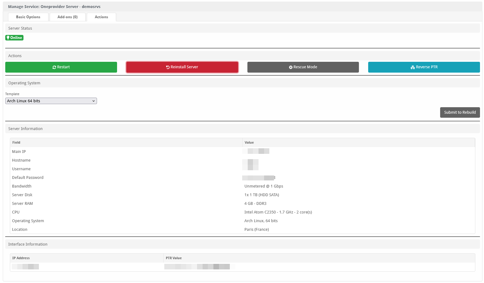 Oneprovider Dedicated Module for Blesta