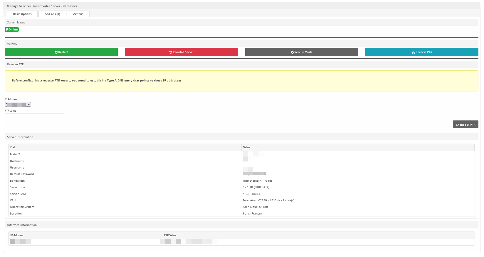 Blesta Module for Oneprovider 