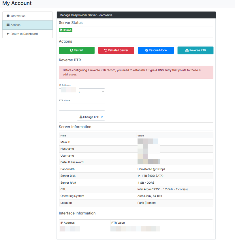 Oneprovider Servers Automation Blesta Module