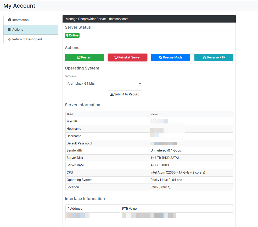 Oneprovider Server Blesta Module