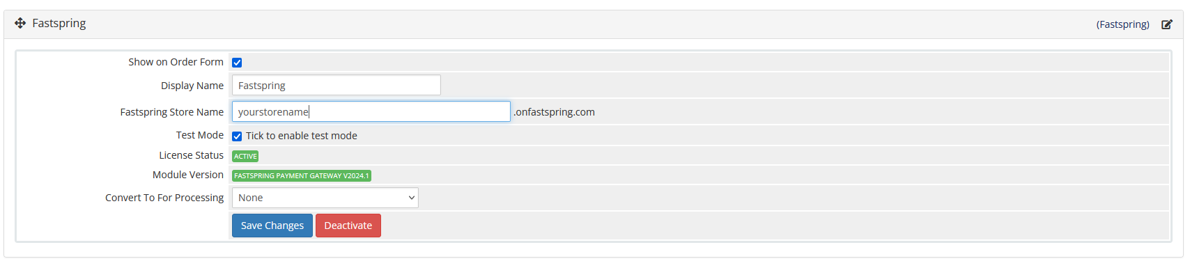 Fastspring Payment Gateway Module for WHMCS