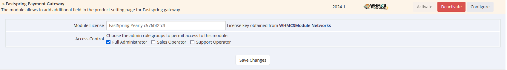 Fastspring Payment Gateway Module for WHMCS