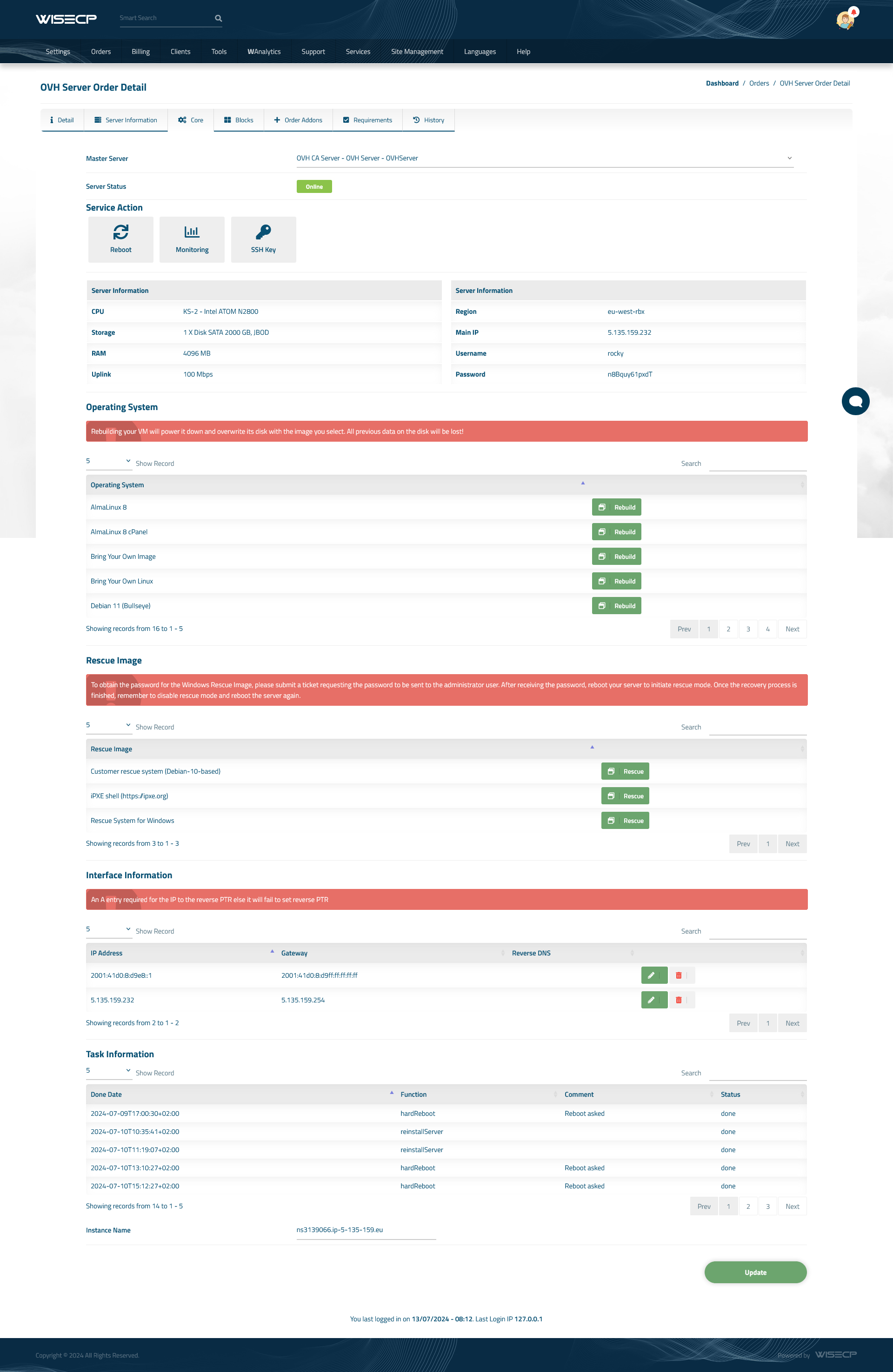 OVH Server Automation WISECP Module